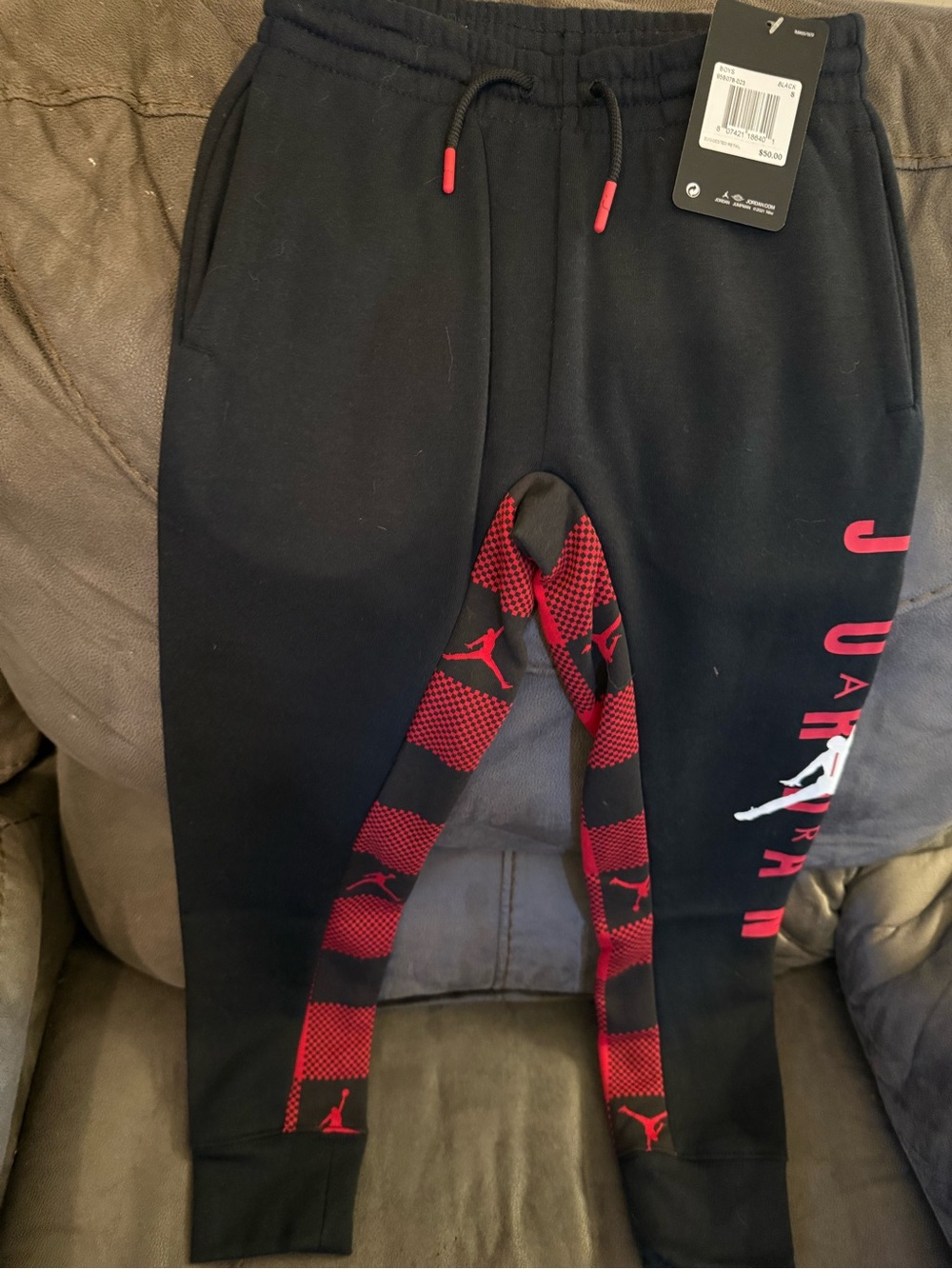 Jordan Black Joggers with Red Graphic Panels